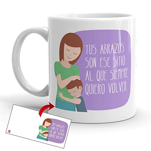 Kembilove Taza Desayuno para Madres – Tazas Originales Graciosas con Mensaje Tus abrazos son ese sitio al que siempre quiero volver – Taza de Café y Té para Madres para regalar el día de la madre