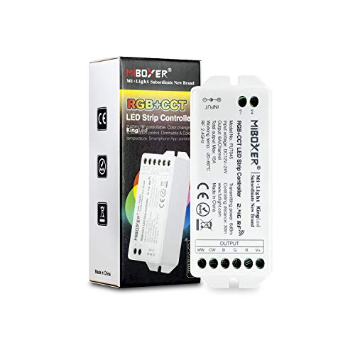 KingLed - Mi-Light Controlador RGB+CCT 4 zonas para tiras LED Multicolor RGBW 2.4GHz, Luminosidad Ajustable, DC12V / DC24V, Max 15A, FUT045, cód. 2968