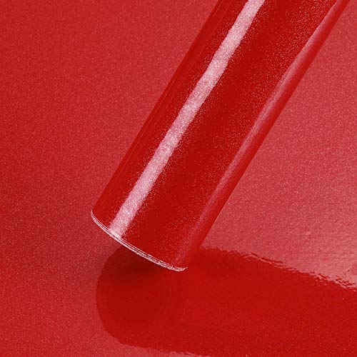 KINLO Papel de Cocina Rojo 60x500cm de PVC Adhesivo para Armario Cocina Papel Adhesivo para Muebles Papel Impermeable Autoadhesivo para Armario de Cocina Papel Decorativo con Brillo