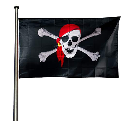 KliKil Bandera Piratas Grande - 1 Bandera de Piratas para Balcon, Bandera Pirata Negro con Bandana para Exterior Jardin y Mastil, Pirate Flag - 90x150 cm