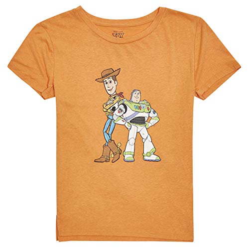 Ladies Toy Story Fashion Shirt - Ladies Classic Toy Story Tee - Buzz Lightyear and Woody Washed Short Sleeve Tee (Washed Orange, Small)