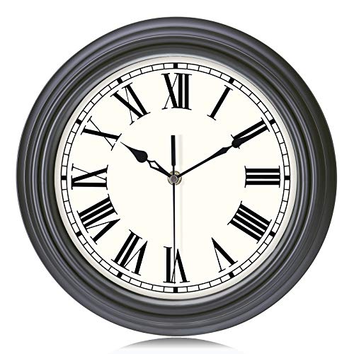 Lafocuse Relojes de Pared Clásico Gris Oscuro Silencioso Números Romanos Reloj de Cuarzo Tradicional Decorativo para Cocina Salon Comedor 30cm