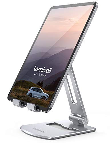 Lamicall Soporte Tablet, Multiángulo Soporte Tablet - Plegable Soporte Ajustable para 4.7"~13" Tablets para 2020 iPad Pro 9.7, 10.5, 12.9, iPad Air Mini 1 2 3 4, Tab, iPhone, Otras Tablets - Plata