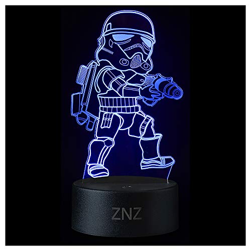 Lámpara 3D de Star Wars, luz Nocturna de Ilusión LED ZNZ, 16 Colores de 3 Modelos con Táctil Inteligente y Remota - Regalos de Para Niños, Hombres, Navidad y Fanáticos de Star Wars (Stormtrooper)