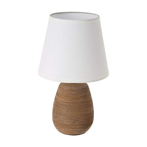Lámpara de mesa con tulipa rústica de cerámica marrón de 17x17x27 cm