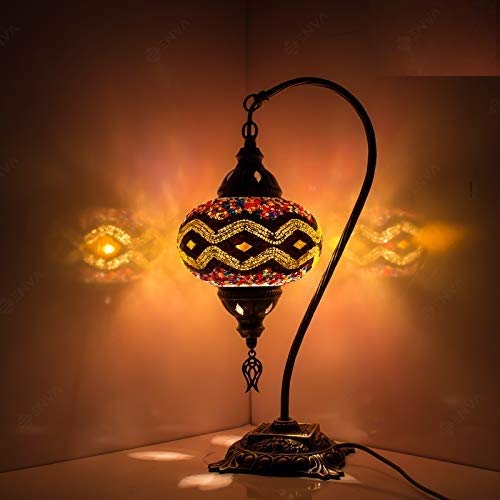 Lámpara de mesa de mosaico turco, impresionante estilo marroquí, pantalla de globo único, serie de cuello de cisne (arco iris infinito)