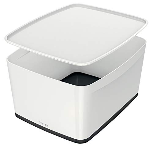 Leitz Caja de Almacenamiento con Tapa, 18 litros, Impermeable, Blanco/Negro