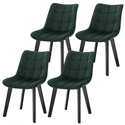 Lestarain Pquete de 4 Dining Chairs Sillas de Comedor Sillas Tapizadas en Terciopelo Sillas Cocina Nórdicas Sillas Bar Madera Silla de Oficina Verde Oscuro