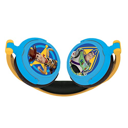 LEXIBOOK Toy Story 4-Auriculares estéreo con Diadema Plegable y Ajustable, Cascos Audio con Woody, Buzz & Forky HP015TS, Color Azul/Amarillo