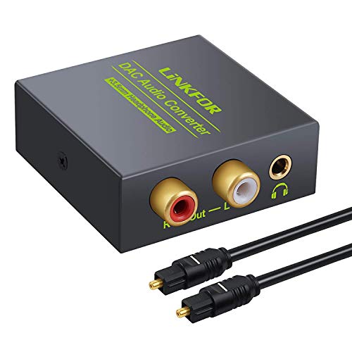 LiNKFOR DAC Convertidor Digital a analógico SPDIF Toslink Audio, a Audio estéreo analógico RCA L/R. Adaptador de Audio con Cable óptico de 3,5 mm, de Salida para HDTV BLU Ray DVD Sky HD Amps TV Box