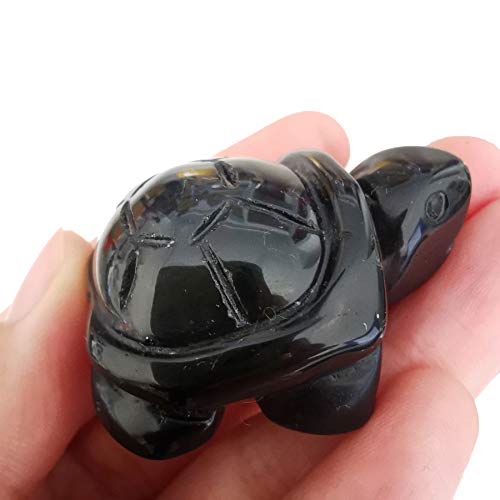 Lovionus89 Escultura de tortuga de cristal tallada a mano, 40 mm, pequeña tortuga de animales, escultura de obsidiana negra