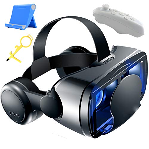 LPWCAWL Gafas VR, Caja De Realidad Virtual 3D, Visor De Realidad Virtual Móvil con Control Remoto Bluetooth y Auriculares, Adecuado para Teléfonos Inteligentes de 5.0 A 7.0 Pulgadas