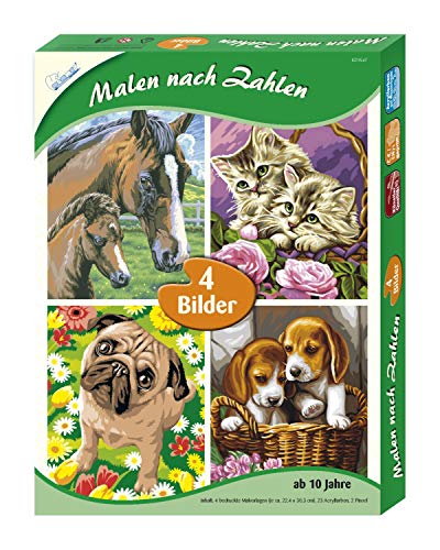 Mammut Spiel & Geschenk Juego de 4 Colorear por números, Buenos Amigos, Cada uno de Aprox. 22,4 x 30,3 cm, carbón, 22, 4 x 30, 3 cm