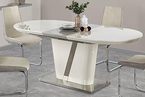 Mesa de comedor de diseño extensible 160 – 200 cm x 90 cm x 76 cm – Color: gris y crema