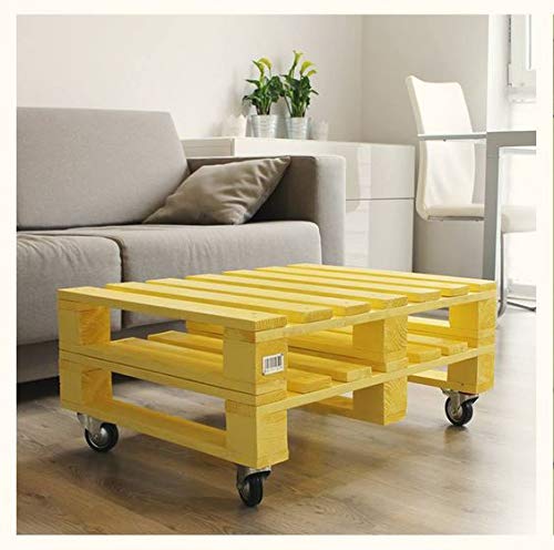 Mesa de palets de madera pintada en color Amarillo, Perfecta como mesa de salon para cafe, Mesa para Balcon & Patio & Jardin & Sofa & chaise longue