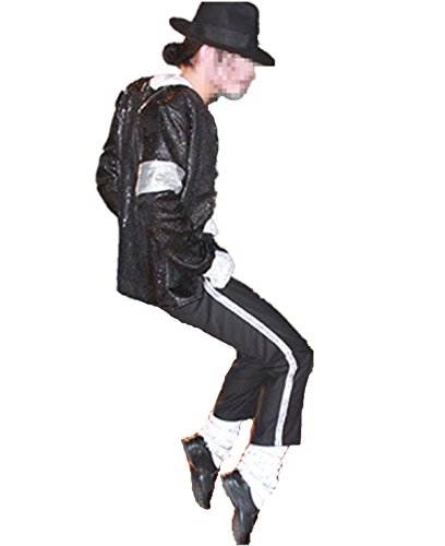 Michael Jackson Cosplay Kid Disfraz de Cosplay para Adultos 4pcs MJ Billie Jeans Jacket + Pant + Socks + Guante (W: 41-45kg H:145-155cm)