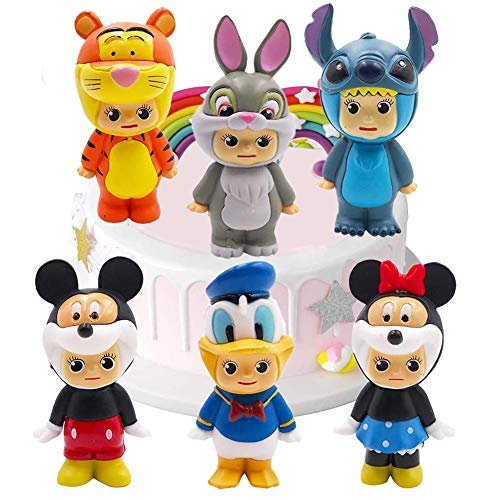 Mickey Minnie Cake Topper Figuras,6 pcs Mini Mickey de Figuras Set Decoración de Pastel de Cumpleaños Caricatura Figura de Acción Regalo Suministros para Niños