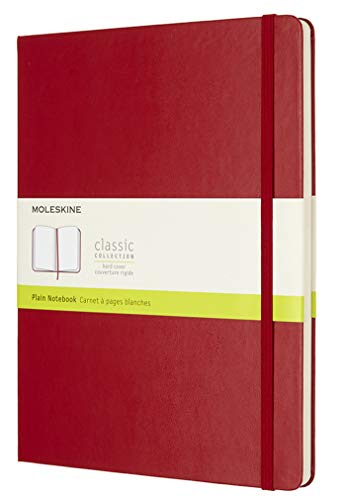 Moleskine - Cuaderno Clásico con Hojas Lisas, Tapa Dura y Cierre Elástico, Color Rojo Escarlata, Tamaño Extra Grande 19 x 25 cm, 192 Hojas