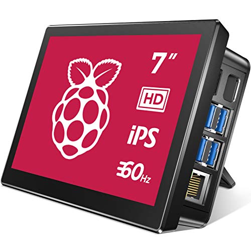 Monitor Raspberry Pi, Pantalla Táctil de 7 Pulgadas con Estuche, LCD IPS de 1024x600 con Ventilador de Refrigeración, Parlantes Dobles Integrados, para Raspberry Pi 4/3B +