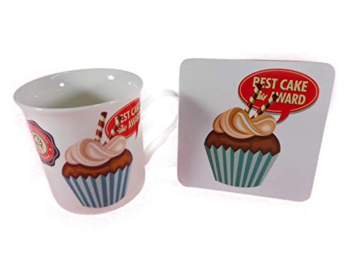 mug Best Cup Cake Leonardo Mac Neil GG 5189 A - Juego de 2 tazas y posavasos decorativos de porcelana