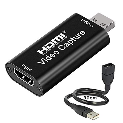 NAOLIU Capturadora de vídeo HDMI, USB 2.0 Tarjeta de Captura de Audio 1080P Portátil HD Video Grabador Dispositivo Video Live Grabación (30cm +Capturadora de vídeo HDMI)
