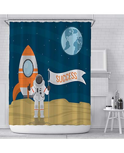 NIU Space Astronauta Cortina de Ducha para baño Linda Pintura de niño poliéster Cortina de Ducha de baño a Prueba de Agua con 12 Ganchos Decoración Establecida 72x72 Pulgadas