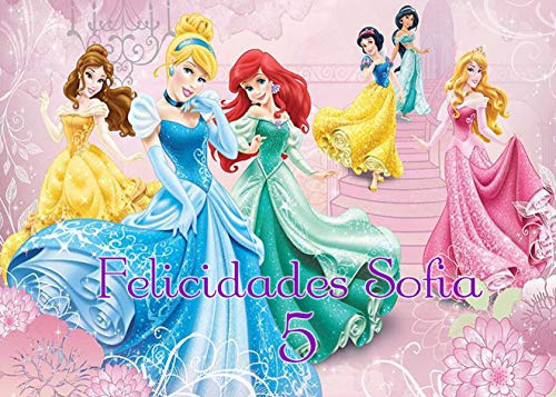 OBLEA de Princesas Disney Personalizada con Nombre y Edad para Pastel o Tarta, Especial para cumpleaños, Medida Rectangular de 28x20cm