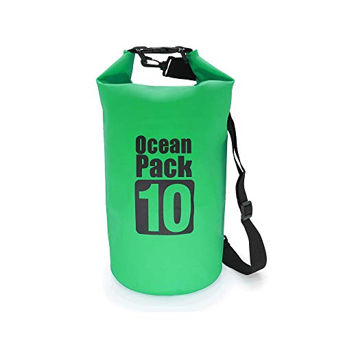 Ocean Pack Bolsa de natación, mochila impermeable para kayak Boat, canotaje, pesca, rafting, natación, snowboard, esquí, mochila impermeable, bolsa de 10 L, verde