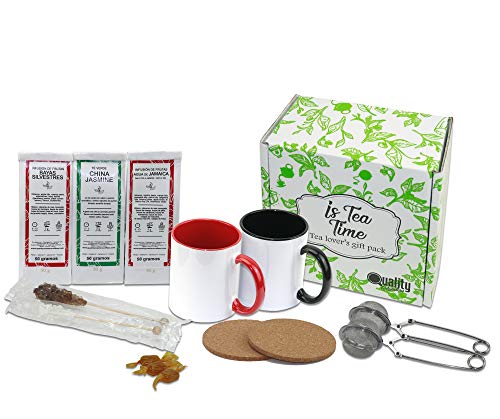 Pack Love Cup C (Is Tea Time) para Disfrutar y Regalar. Incluye: Infusiones (3x50 gramos), Tazas (2), Infusores (2), Posavasos de Corcho (2), Palitos de Azúcar (2)