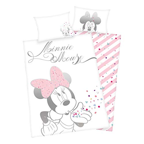 Parure de lit Arle-Living - 3 pièces - Pour bébé - Motif réversible : Minnie Mouse - Coton renforcé - 100 x 135 cm / 40 x 60 cm / 1 drap-housse : 70 x 140 cm Minnie Mouse Glitter