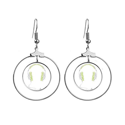 Pendientes de aro con diseño de auriculares musicales, color verde y gris