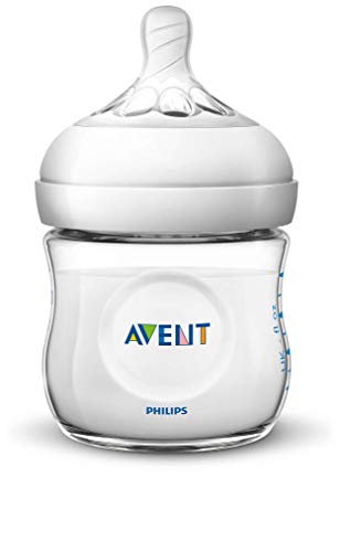 Philips Avent Biberón Natural SCF030/17 - Biberón de 125 ml con tetina con flujo para recién nacidos, diseñada para imitar el tacto del pecho, 0% BPA, 0m+, color transparente