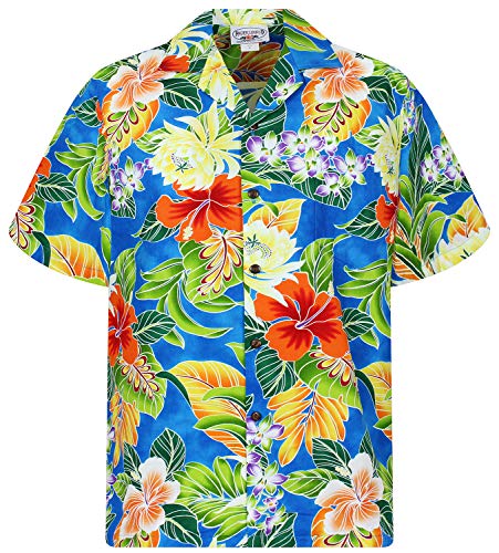 P.L.A. Original Camisa Hawaiana, New Flower, turquesa 3XL