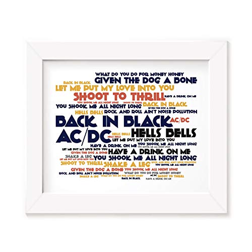Póster enmarcado de ACDC con banda de regalos A4 impresa AC/DC Back in Black Angus Young Malcolm Cd Foto A3 Canción Arte