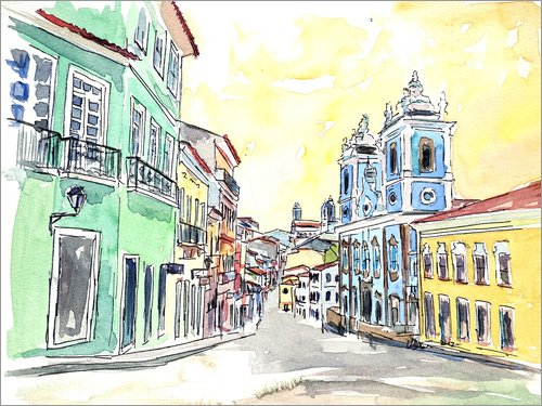 Posterlounge Cuadro de Madera 90 x 70 cm: San Salvador de Bahia - Brazil Colonial Old Town de M. Bleichner