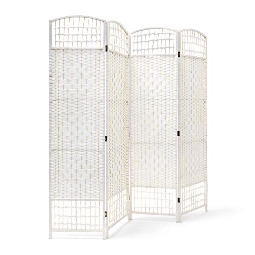 Relaxdays - Biombo Plegable de 4 Paneles de bambú, Separa y Protege de la luz, 179 x 180 x 2 cm (Alto x Largo x Ancho), Color Blanco