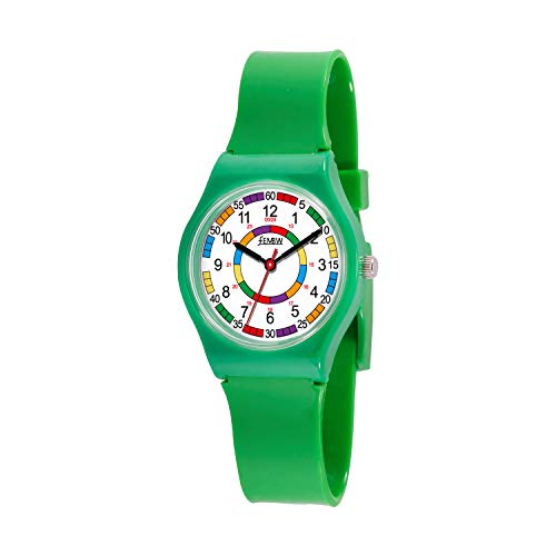 Reloj Analógico para Niños de Plástico Colorido para Niños de 3-10 Años, Resistente al Agua 30M(Verde)