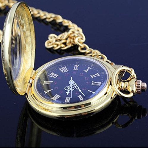 Reloj de bolsillo de oro números romanos colgante envejecido de collar del encanto del estilo reloj de pulsera de cadena de metal decoración Vintage de regalo joyas