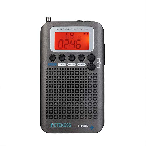 Retekess TR105 Radio Portátil Digital Radio Banda Aviación FM Am SW CB Air VHF Radio de Sintonización Digital con Temporizador y Función de Reloj (Gris)