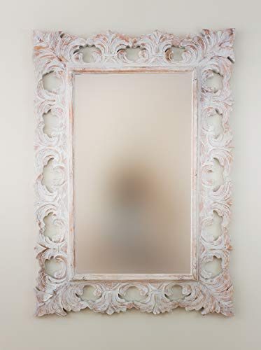 Rococo Espejo Decorativo de Madera Colonial Classic de 70x100cm en Blanco decapado