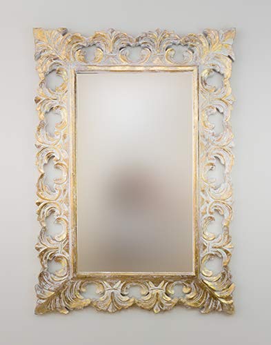 Rococo Espejo Decorativo de Madera Colonial Classic de 70x100cm en Blanco y Pan de Oro