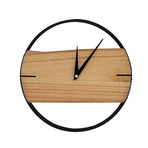 Scra AC Reloj de pared de hierro nórdico con personalidad de madera, para sala de estar, dormitorio, reloj de cuarzo, creativo, moderno, minimalista, mesa 29 cm x 29 cm