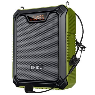 SHIDU 25W Amplificador de voz con micrófono con cable, petaca Portátil Impermeable Sistema de Pa personal, compatible con Bluetooth/TF/USB/AUX para profesores, guías turísticos, reuniones etc (Verde)
