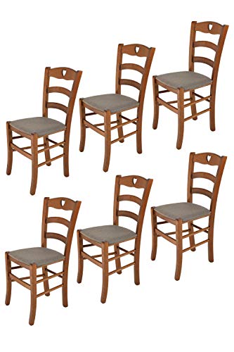 t m c s Tommychairs - Set 6 sillas Cuore para Cocina y Comedor, Estructura en Madera de Haya Color Nuez Claro y Asiento tapizado en Tejido Color corzo