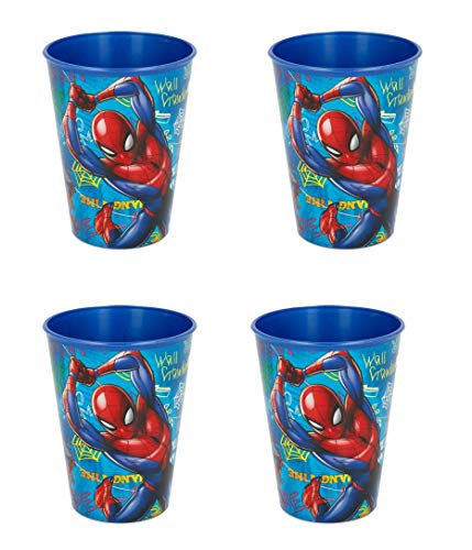 Theonoi 4 x Niños Vaso 260 ML/Elegir: Spiderman – Batman – Thomas – Mickey/Vaso de plástico sin BPA/Regalo para niño