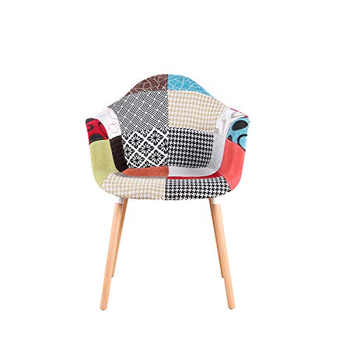 Un conjunto de 2, blanco-negro-azul-gris-café-rojo-naranja colorido patchwork con bonitos patrones suave respaldo y cojín cómodos sillones con patas de madera de playa (rojo)