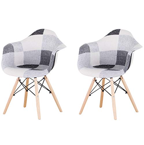 Un conjunto de 2 sillas de comedor sillones sala de estar estilo nórdico, patchwork (negro y blanco gris)