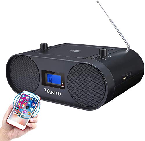 Vanku Lectores de CD Portátiles con Altavoz, Bluetooth Reproductor de CD Incorporada 4 Horas Batería Recargable, CD Boombox Soporta Radio FM, USB, Entrada AUX