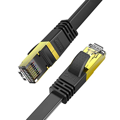Veetop Cable Ethernet Cat 8 de Red con Conectores rj45 Oro para 40 Gigabit Internet LAN Plano - 3m Negro