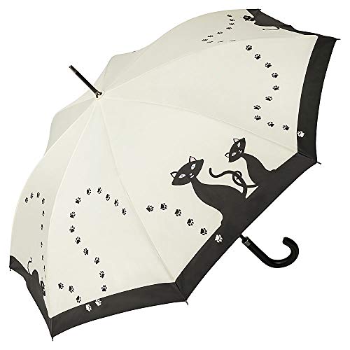 VON LILIENFELD Paraguas de Iluvia Largo Clásico Automático Grande Estable Mujer Motivo Gatos Negros